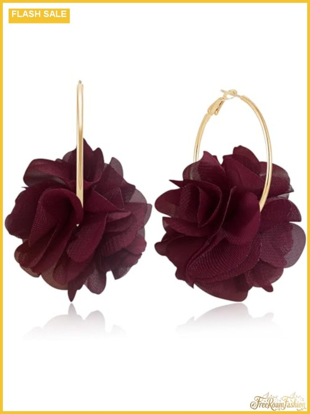 NONQL Bohemian Fabric Flower Dangle Drop Earrings Handmade Lightweight